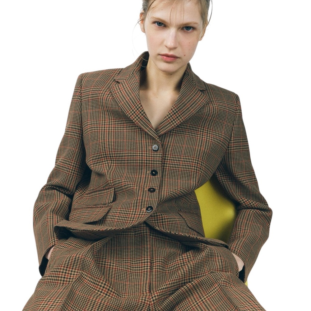 ZARA NWT Brown Tweed Plaid  Fitted Blazer in Sz S